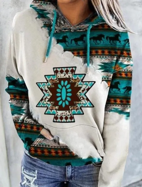 Outlet Women's Hoodie Sweatshirt Pullover Geometric Vintage Ethnic Street Casual Front Pocket Vintage Ethnic Neon & Bright Hoodie Long Sleeve Top Micro-elastic Fall & Winter Comfrt Breathable Soft Fabric Women Hoodies & Sweatshirts
