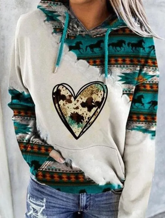 Outlet Women's Hoodie Sweatshirt Pullover Geometric Vintage Ethnic Street Casual Front Pocket Vintage Ethnic Neon & Bright Hoodie Long Sleeve Top Micro-elastic Fall & Winter Comfrt Breathable Soft Fabric Women Hoodies & Sweatshirts