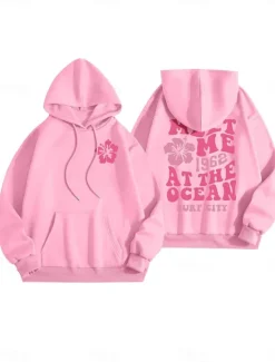 Best Women's Hoodie Sweatshirt Casual Letter Street Dailywear Hoodie Pocket Print Long Sleeve Pink Blue Gray Fall Winter Women Hoodies & Sweatshirts