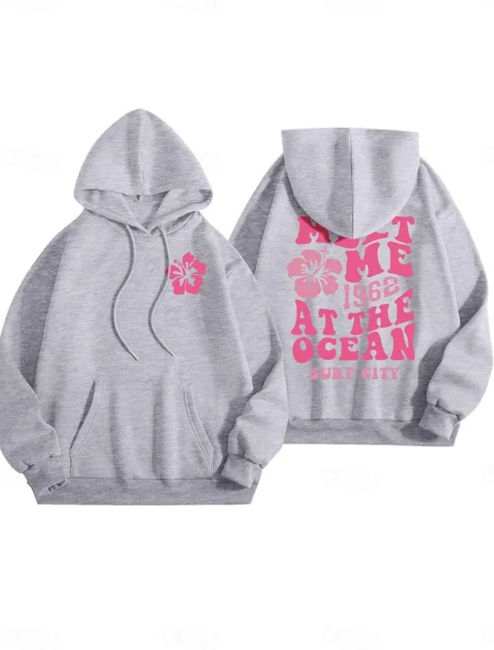 Best Women's Hoodie Sweatshirt Casual Letter Street Dailywear Hoodie Pocket Print Long Sleeve Pink Blue Gray Fall Winter Women Hoodies & Sweatshirts