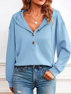 Discount Women's Hoodie Sweatshirt Casual Graphic Plain Street Dailywear Hooded Buttons Print Long Sleeve Navy Blue Blue Light Blue Fall Winter Women Hoodies & Sweatshirts