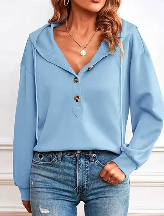 Discount Women's Hoodie Sweatshirt Casual Graphic Plain Street Dailywear Hooded Buttons Print Long Sleeve Navy Blue Blue Light Blue Fall Winter Women Hoodies & Sweatshirts