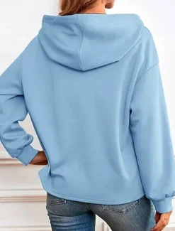 Discount Women's Hoodie Sweatshirt Casual Graphic Plain Street Dailywear Hooded Buttons Print Long Sleeve Navy Blue Blue Light Blue Fall Winter Women Hoodies & Sweatshirts