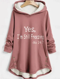 Sale Women's Hoodie Sweatshirt Pullover Fleece Lined Warm Pajamas Sherpa Letter Casual Sports Button Print Warm Fuzzy Comfrt Hoodie Long Sleeve Top Micro-elastic Fall Winter Comfrt Breathable Soft Fabric Women Hoodies & Sweatshirts