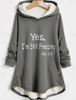 Sale Women's Hoodie Sweatshirt Pullover Fleece Lined Warm Pajamas Sherpa Letter Casual Sports Button Print Warm Fuzzy Comfrt Hoodie Long Sleeve Top Micro-elastic Fall Winter Comfrt Breathable Soft Fabric Women Hoodies & Sweatshirts