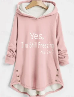 Sale Women's Hoodie Sweatshirt Pullover Fleece Lined Warm Pajamas Sherpa Letter Casual Sports Button Print Warm Fuzzy Comfrt Hoodie Long Sleeve Top Micro-elastic Fall Winter Comfrt Breathable Soft Fabric Women Hoodies & Sweatshirts