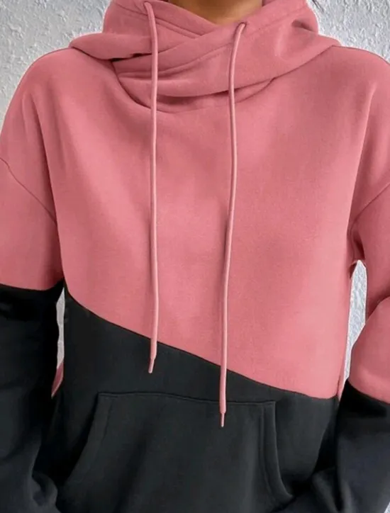 Women's Hoodie Sweatshirt Casual Color Block Street Dailywear Hoodie Patchwork Pocket Long Sleeve Pink Blue Brown Green Fall Winter Women Hoodies & Sweatshirts