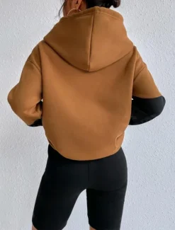 Women's Hoodie Sweatshirt Casual Color Block Street Dailywear Hoodie Patchwork Pocket Long Sleeve Pink Blue Brown Green Fall Winter Women Hoodies & Sweatshirts