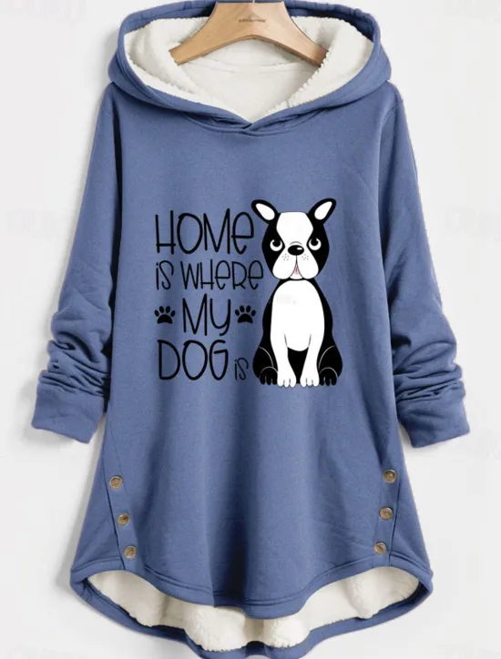 Women's Hoodie Sweatshirt Pullover Fleece Lined Warm Pajamas Sherpa Dog Letter Casual Sports Button Print Warm Funny Fuzzy Long Sleeve Top Micro-elastic Fall Winter Comfrt Breathable Soft Fabric Women Hoodies & Sweatshirts