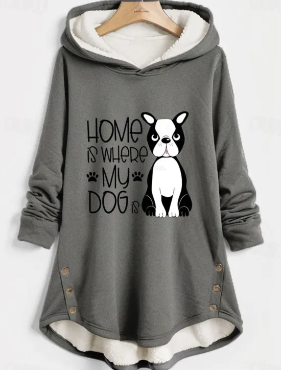 Women's Hoodie Sweatshirt Pullover Fleece Lined Warm Pajamas Sherpa Dog Letter Casual Sports Button Print Warm Funny Fuzzy Long Sleeve Top Micro-elastic Fall Winter Comfrt Breathable Soft Fabric Women Hoodies & Sweatshirts