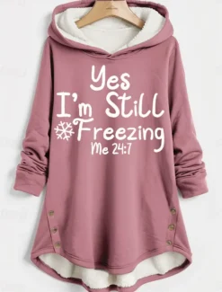 Hot Women's Hoodie Sweatshirt Pullover Fleece Lined Warm Pajamas Letter Street Dailywear Button Print Casual Long Sleeve Micro-elastic Fall Winter Comfrt Breathable Soft Fabric Women Hoodies & Sweatshirts