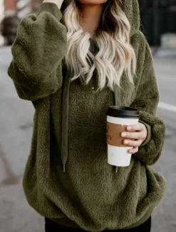 Outlet Women's Hoodie Sweatshirt Casual Sherpa Plain Street Dailywear Hoodie Zipper Pocket Long Sleeve Wine Brown Green Fall Winter Women Hoodies & Sweatshirts