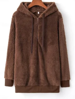 Outlet Women's Hoodie Sweatshirt Casual Sherpa Plain Street Dailywear Hoodie Zipper Pocket Long Sleeve Wine Brown Green Fall Winter Women Hoodies & Sweatshirts