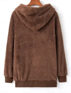 Outlet Women's Hoodie Sweatshirt Casual Sherpa Plain Street Dailywear Hoodie Zipper Pocket Long Sleeve Wine Brown Green Fall Winter Women Hoodies & Sweatshirts