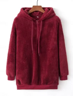 Outlet Women's Hoodie Sweatshirt Casual Sherpa Plain Street Dailywear Hoodie Zipper Pocket Long Sleeve Wine Brown Green Fall Winter Women Hoodies & Sweatshirts