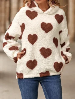 Online Women's Hoodie Sweatshirt Casual Heart Street Dailywear Hoodie Print Long Sleeve Black Red Khaki Fall Winter Women Hoodies & Sweatshirts