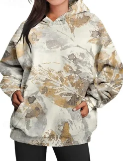 Women's Hoodie Sweatshirt Pullover Active Sportswear Graphic Casual Sports Hooded Print Front Pocket Long Sleeve Yellow Orange Brown Khaki Dark Gray Fall & Winter Women Hoodies & Sweatshirts
