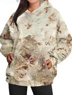 Women's Hoodie Sweatshirt Pullover Active Sportswear Graphic Casual Sports Hooded Print Front Pocket Long Sleeve Yellow Orange Brown Khaki Dark Gray Fall & Winter Women Hoodies & Sweatshirts