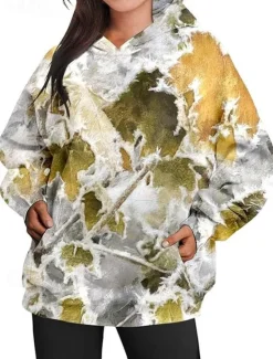 Women's Hoodie Sweatshirt Pullover Active Sportswear Graphic Casual Sports Hooded Print Front Pocket Long Sleeve Yellow Orange Brown Khaki Dark Gray Fall & Winter Women Hoodies & Sweatshirts