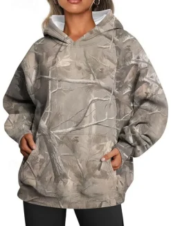 Women's Hoodie Sweatshirt Pullover Active Sportswear Graphic Casual Sports Hooded Print Front Pocket Long Sleeve Yellow Orange Brown Khaki Dark Gray Fall & Winter Women Hoodies & Sweatshirts
