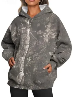Women's Hoodie Sweatshirt Pullover Active Sportswear Graphic Casual Sports Hooded Print Front Pocket Long Sleeve Yellow Orange Brown Khaki Dark Gray Fall & Winter Women Hoodies & Sweatshirts