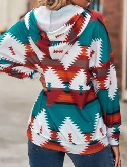 Women's Hoodie Sweatshirt Casual Geometric Dailywear Crew Neck Long Sleeve Yellow Pink Blue Green Fall Winter Women Hoodies & Sweatshirts