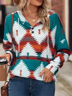 Women's Hoodie Sweatshirt Casual Geometric Dailywear Crew Neck Long Sleeve Yellow Pink Blue Green Fall Winter Women Hoodies & Sweatshirts