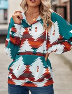Women's Hoodie Sweatshirt Casual Geometric Dailywear Crew Neck Long Sleeve Yellow Pink Blue Green Fall Winter Women Hoodies & Sweatshirts