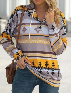 Women's Hoodie Sweatshirt Casual Geometric Dailywear Crew Neck Long Sleeve Yellow Pink Blue Green Fall Winter Women Hoodies & Sweatshirts