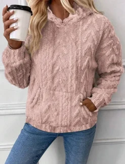 Best Women's Hoodie Sweatshirt Elegant Fashion Comfrt Fleece Plain Work Street Dailywear Hooded Pocket Loose Fit Long Sleeve White Pink Blue Khaki Fall Winter Women Hoodies & Sweatshirts