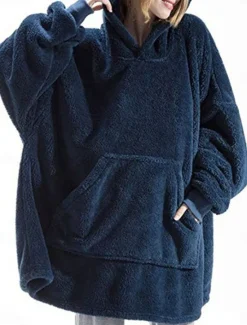 Clearance Women's Hoodie Sweatshirt Casual Sherpa Plain Street Dailywear Hoodie Long Sleeve Wine Blue Brown Fall Winter Women Hoodies & Sweatshirts