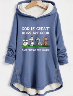 New Women's Hoodie Sweatshirt Pullover Fleece Lined Warm Pajamas Sherpa Dog Letter Street Casual Print Fashion Funny Comfrt Long Sleeve Top Micro-elastic Fall Winter Comfrt Breathable Soft Fabric Women Hoodies & Sweatshirts