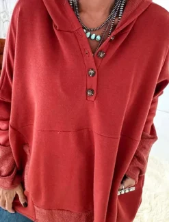 Outlet Women's Hoodie Sweatshirt Casual Plain Street Dailywear Hoodie Buttons Pocket Long Sleeve Red Light Grey Dark Gray Fall Winter Women Hoodies & Sweatshirts