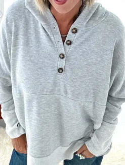 Outlet Women's Hoodie Sweatshirt Casual Plain Street Dailywear Hoodie Buttons Pocket Long Sleeve Red Light Grey Dark Gray Fall Winter Women Hoodies & Sweatshirts