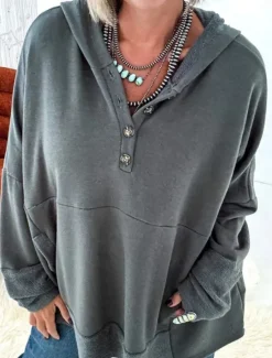 Outlet Women's Hoodie Sweatshirt Casual Plain Street Dailywear Hoodie Buttons Pocket Long Sleeve Red Light Grey Dark Gray Fall Winter Women Hoodies & Sweatshirts