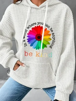 Women's Hoodies Floral Graphic Casual Long Sleeve Hooded Regular Tops Street Dailywear Casual Pocket Print Black White Pink Dark Blue Gray Fall Winter Women Hoodies & Sweatshirts