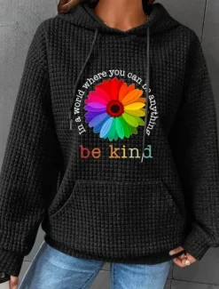 Women's Hoodies Floral Graphic Casual Long Sleeve Hooded Regular Tops Street Dailywear Casual Pocket Print Black White Pink Dark Blue Gray Fall Winter Women Hoodies & Sweatshirts