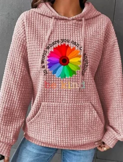 Women's Hoodies Floral Graphic Casual Long Sleeve Hooded Regular Tops Street Dailywear Casual Pocket Print Black White Pink Dark Blue Gray Fall Winter Women Hoodies & Sweatshirts