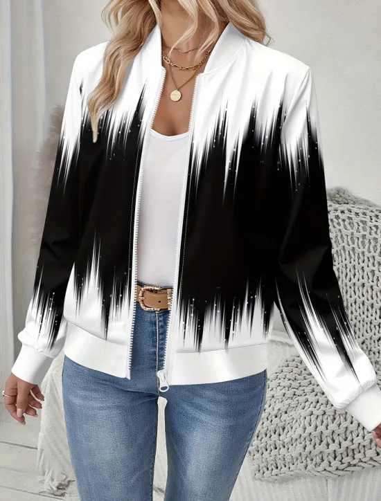 Clearance Women's Jacket Comfortable Print Outdoor Casual Boho Vintage Geometric Vacation Home Casual Daily Wear Short Baseball Collar Regular Fit Long Sleeve Outerwear Black And White Light Yellow Leopard Women Jackets