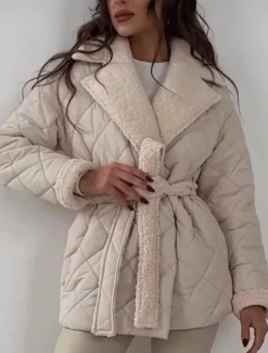 Womens Jacket Fleece Lapel short cotton-padded jacket Women Puffers & Parka