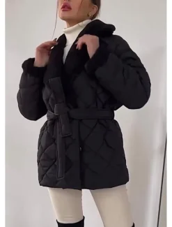Womens Jacket Fleece Lapel short cotton-padded jacket Women Puffers & Parka
