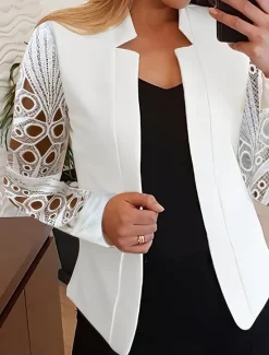 Online Women's Jacket Party Lace Solid Color Windproof Fashion Regular Fit Outerwear Long Sleeve Summer S Women Blazers & Suits