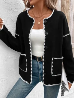 New Women's Jacket Party Pocket Solid Color Windproof Fashion Loose Fit Outerwear Long Sleeve Fall S Women Blazers & Suits