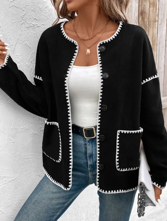 New Women's Jacket Party Pocket Solid Color Windproof Fashion Loose Fit Outerwear Long Sleeve Fall S Women Blazers & Suits