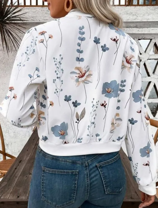New Women's Jacket Party Zipper Floral Windproof Fashion Regular Fit Outerwear Long Sleeve Fall S Women Blazers & Suits