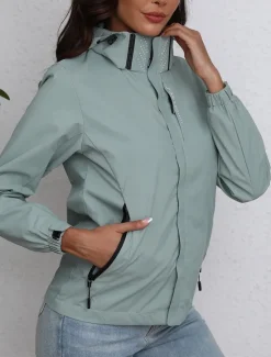 Discount Women's Jacket Trench Coat School Zipper Solid Color Waterproof Simple Regular Fit Outerwear Long Sleeve Fall Black S Women Jackets