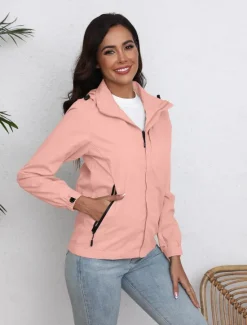 Discount Women's Jacket Trench Coat School Zipper Solid Color Waterproof Simple Regular Fit Outerwear Long Sleeve Fall Black S Women Jackets