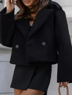 Hot Women's Jacket Vacation Button Solid Color Windproof Fashion Regular Fit Outerwear Long Sleeve Fall Black S Women Jackets