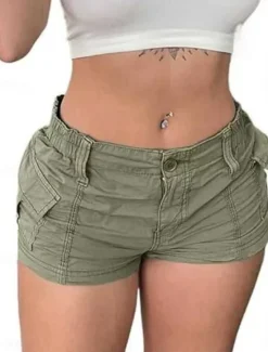 Clearance Women's Jeans Cargo Shorts Chinos Fashion Streetwear Short High Waist Plain Pocket Comfy Soft Comfortable Micro-elastic Outdoor Vacation Street Black Pink Green Gray Summer Slim Fit Women Jeans|Shorts