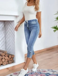 Women's Jeans Chinos Vacation Vintage Fashion Calf-Length High Waist Plain Pocket Comfy Soft Comfortable Stretchy Outdoor Street Summer Regular Fit Women Jeans